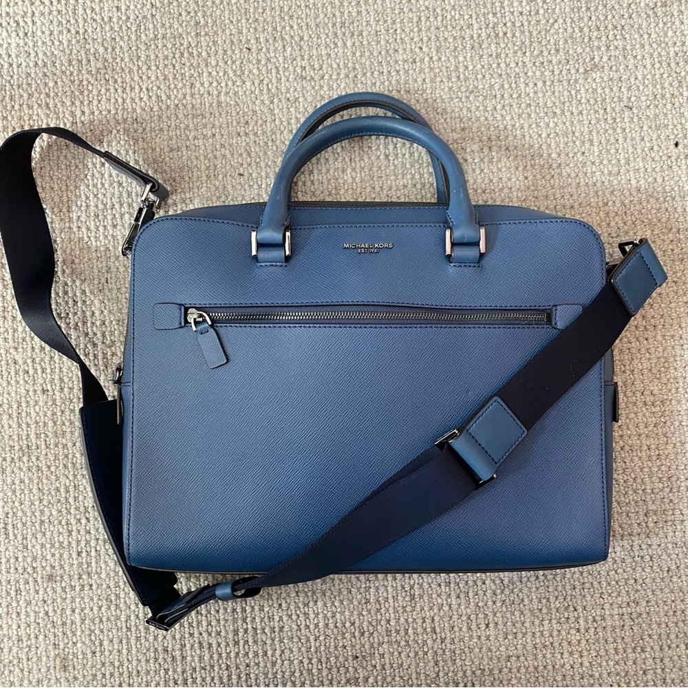 Michael Kors Harrison textured Leather briefcase, Ocean blue